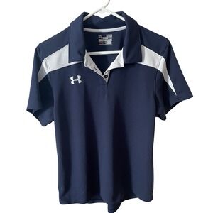 Under Armour HeatGear Polo Shirt Navy Blue White Womens XL Semi-Fitted Athletic
